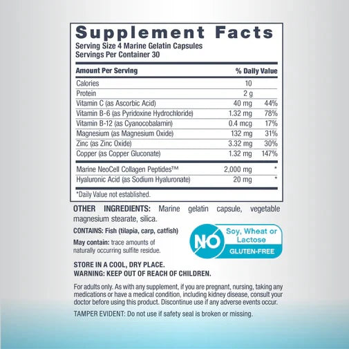 NeoCell Marine Collagen Peptides + Hyaluronic Acid, 120 Ct